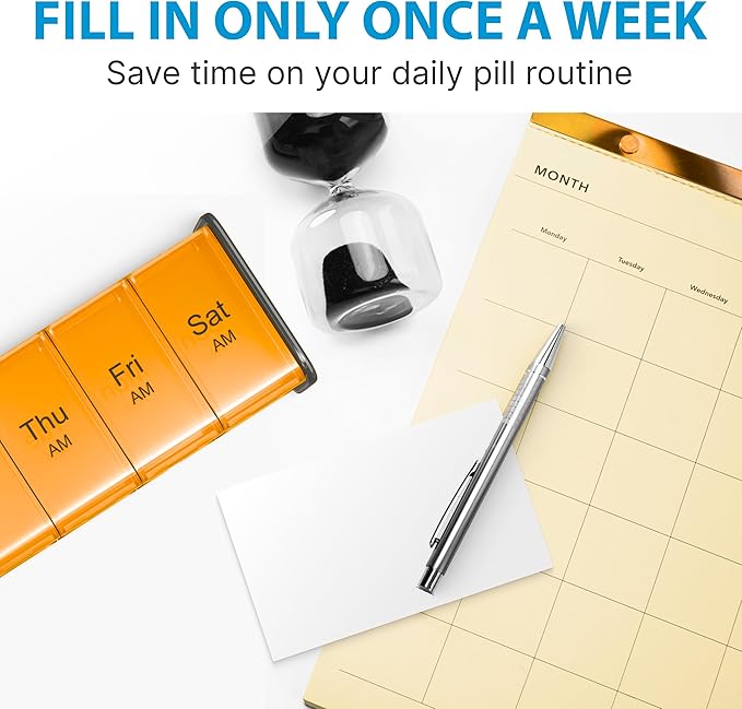 Extra Large Pill Organizer - XXL Vitamin Holder for Weekly Supplements - Double Sided Pill Box 7 Day with Big AM PM Compartments Huge Daily Medicine Dispenser 2 Times a Day Reliable and Easy-to-Use