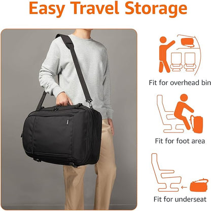 Amazon Basics Travel Backpack, Carry On Backpack, With Laptop Compartment, 40L Capacity, Expandable for 10% Extra Space, Backpack & Shoulder Bag Dual Use, 15.8"W x 21.5"H x 8.3"D, Black