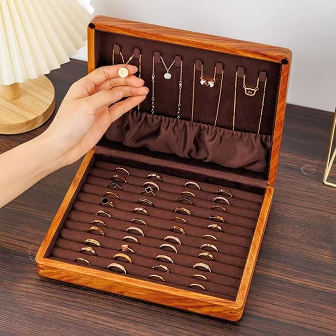 Bescott Solid Wood Rings Cufflink Earrings Necklace Jewelry Box For Drawer Organizer Storage For Multiple Rings Wooden Case Holders For Women Men Gift