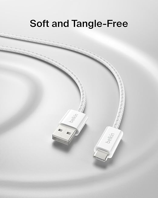 Belkin USB A to USB C Cable 2-Pack, 9.9ft, 15W - Type C Charger, iPhone Charger Cord, Soft, Braided, Flexible for iPhone 17 & 16, Galaxy S25, Pixel 10, iPad Pro, Airpods Pro, Switch & More - White