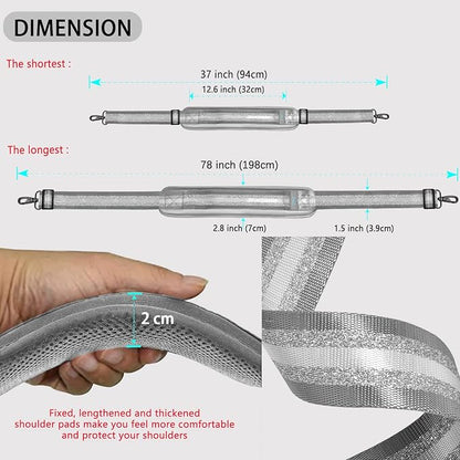 ZINZ Shoulder Strap Universal Bag Strap - 78" Ultra-Thick Padded with Dual Balanced Adjustable Buckles for Briefcase, Travel, Sports, Laptop, Crossbody Bag - Gray Silver