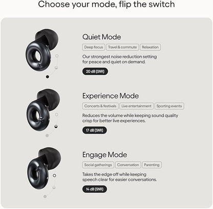 Loop Switch 2 Adjustable Ear Plugs - 3 Noise Relief Modes for Ultimate Control | Flexible Earplugs for Focus, Travel, Socializing, Festivals & More | 20-26 dB (SNR) Reduction