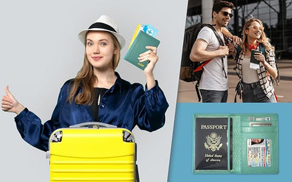 Personalized Monogrammed Turquoise Leather RFID Passport Wallet and Luggage Tag