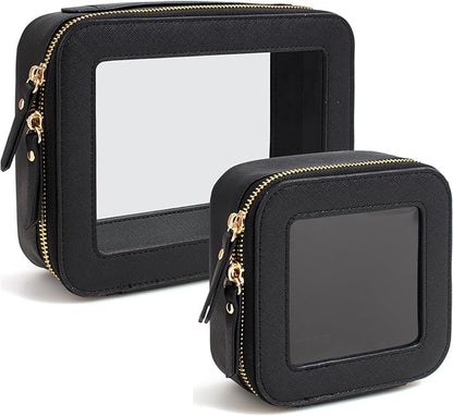 Travel Clear Makeup Bag Set, TSA Approved Cosmetic Bag Case with Zipper Portable Makeup Pouch Toiletry Bag Women Traveling Cosmetic Organizer Storage Bag Car Organizer Car Essentials for Women