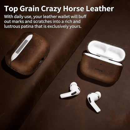 Belemay Handcrafted Crazy Horse Leather Case for AirPods Pro 3rd Gen (2025), Vintage Aesthetic, Two-Tone Effect, Unique Patina, Compatible with MagSafe, Compatible with Airpods Pro 3, Rustic Brown