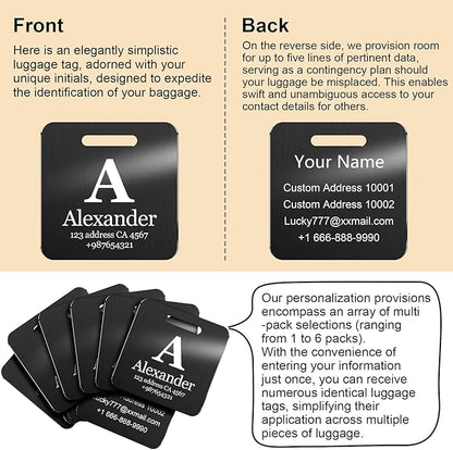 Customized Stainless Steel Luggage Tags: Personalize Your Suitcases, Backpacks, and Bags with Your Text - Custom Initial Text Name ID,Number(4 Pack)