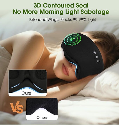 LC-dolida Bamboo Cotton Bluetooth Sleep Mask, 2 in 1 3D Soft Sleep Mask with Sleep Headphones, Sleep Eye Mask with Timming Setting, Blackout Sleeping Mask for Side Sleepers, Women Men, Black