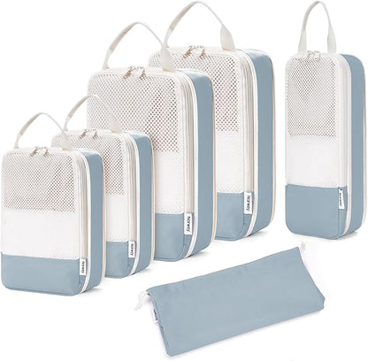 Narwey 6 Set Compression Packing Cubes for Travel Kids Women Carry on, Packing Organizers Bag for Backpack Luggage Suitcase Duffle Bags