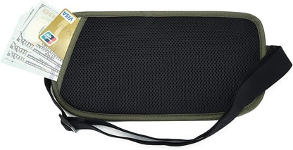 RFID Blocking Money Belt for Men Women, Slim Fanny Pack for Travel，Running,Conceal Waist Wallet for Passport Holder,Phone,Cash(Dark Olive Green)