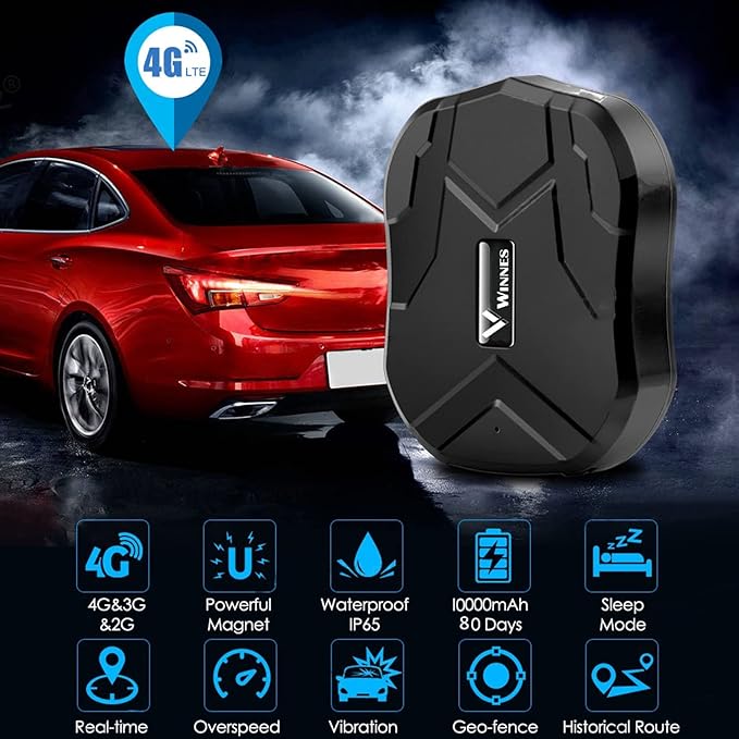 Winnes GPS Tracker for Vehicles 4G LTE Car Tracker Device Hidden up to 100 Days Long Battery Rastreador GPS para Carros Strong Magnetic Tracker Device for Vehicles Fleet Trailer Anti Theft TK905B