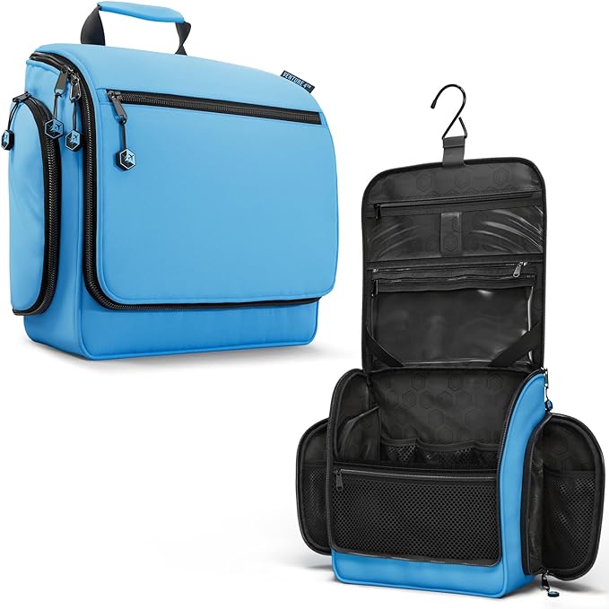 VENTURE 4TH Hanging Travel Toiletry Bag for Women & Men - Travel Organizer with Expandable Compartments & Removable Clear Pouch for Toiletries (Light Blue)