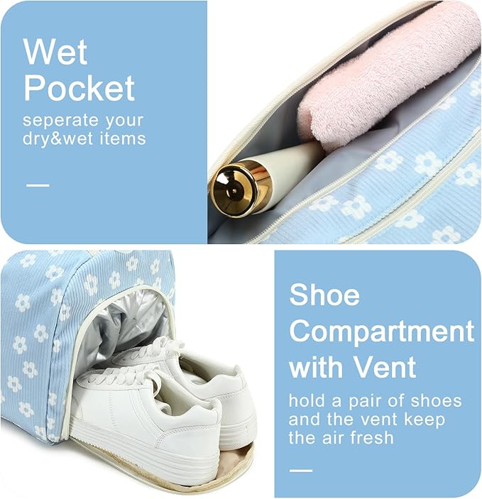 BLUBOON Duffle Bag Girls Kids Cute Gym Bag with Shoes Compartment & Wet Separation Waterproof Sports Overnight Travel Bag