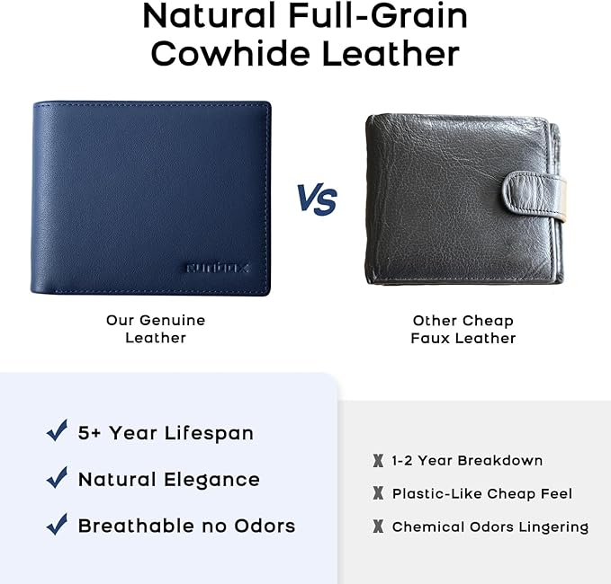 Genuine Leather Wallet for Men 12 Cards Mens Wallet Bifold Rfid Blocking with 2 ID Windows Card Holder Wallet with Gift Box