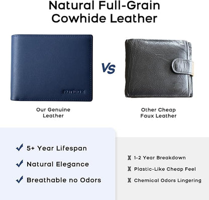 Genuine Leather Wallet for Men 12 Cards Mens Wallet Bifold Rfid Blocking with 2 ID Windows Card Holder Wallet with Gift Box