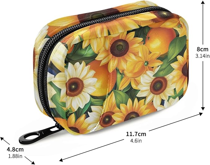 Pill Organizer Box Case Weekly Travel Pill Container Holder 7Day Cute Vitamin Organizer Dispenser Sorter Planner Storage Small Compact Oranges Sunflowers and Fruits09