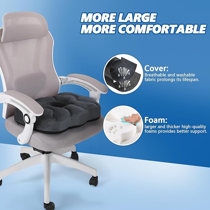 Seat Cushion for Office Chair, Tailbone & Sciatica Pain Relive, Butt Donut Pillow for Long Sitting Hours with Washable Cover, Soft Foam Cushion for Car, Wheelchair, Airplane, Truck (Dark Grey)