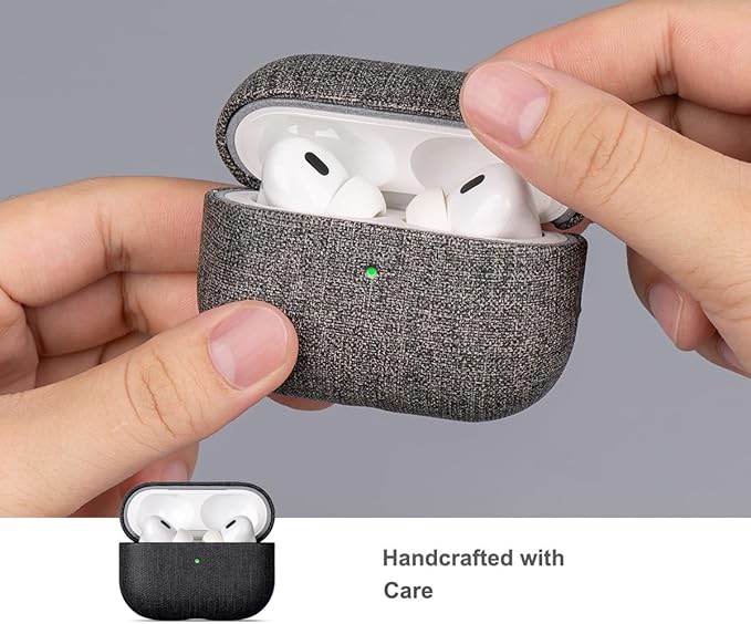 LOPIE for AirPods Pro 2nd Generation Case (Not for 3rd Gen) - Canvas Style Vegan Leather - Protective Hard Shell Cover for Men/Women - Handmade for AirPods Pro 2 Case Cover - Black