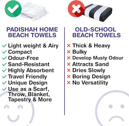 Turkish Beach Towels, Pack of 2 | Oversized, Quick Dry, Sand Free | 100% Cotton, Large 38x71 Towels for Beach, Pool, Travel | Ultra-Soft, Compact, and Absorbent | White