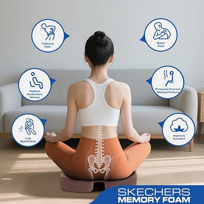 Skechers Memory Foam Seat Cushion,Ribbed Fabric Office Chair Cushion for Tailbone Pain Relief,Butt Pillow for Office Chair,Car Seat Cushion,Long Sitting Office Workers,and Car Drivers,Brown