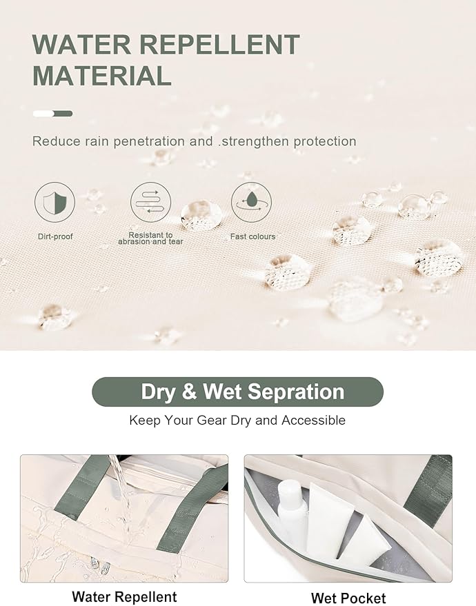 Gym Bag for Women Duffle Bag with Shoe Compartment Yoga Mat Bag Sports Workout Bag Weekend Overnight Bag, Beige Green