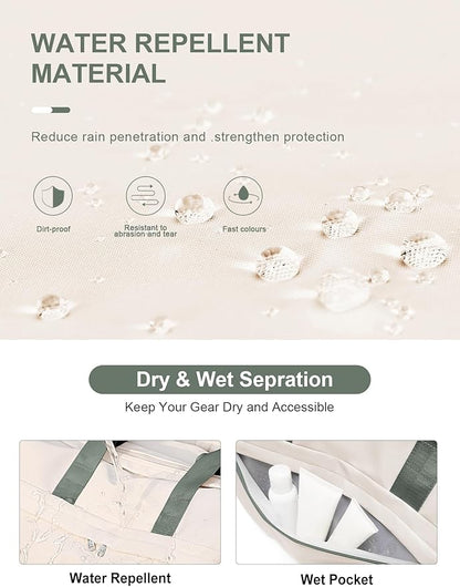 Gym Bag for Women Duffle Bag with Shoe Compartment Yoga Mat Bag Sports Workout Bag Weekend Overnight Bag, Beige Green