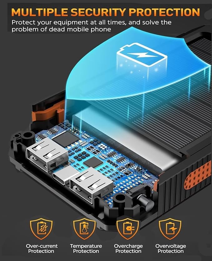 Solar Power Bank 38800mAh, Portable Charger, 4 Cables 4 Ports, PD22.5W Fast Charging External Battery Pack with USB C for Cell Phones, Solar Charger with Dual Flashlight, Perfect for Camping Travel