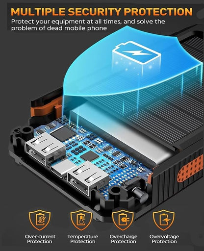 Solar Power Bank 38800mAh, Portable Charger, 4 Cables 4 Ports, PD22.5W Fast Charging External Battery Pack with USB C for Cell Phones, Solar Charger with Dual Flashlight, Perfect for Camping Travel