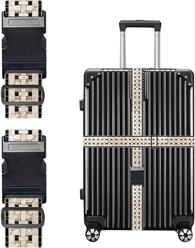 Nuxovilar Luggage Straps of 2 Set Marble Mosaic Pattern, 1.96x90.5 inches - Luggage Straps for Suitcases, Fit for Business Travel, Formal Trips, Daily Use