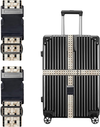 Nuxovilar Luggage Straps of 2 Set Marble Mosaic Pattern, 1.96x90.5 inches - Luggage Straps for Suitcases, Fit for Business Travel, Formal Trips, Daily Use