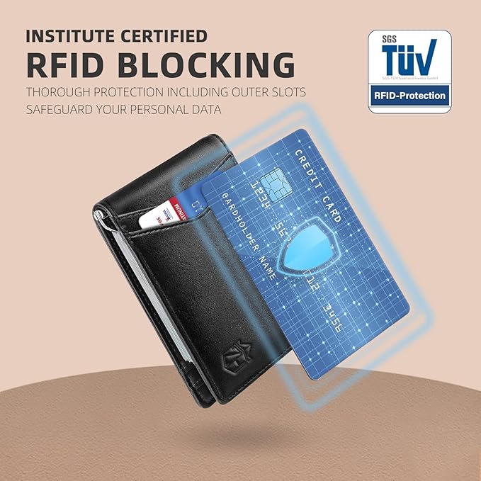 Zitahli Wallet for Men-6 Slots ID Window-Mens Wallets-Slim Wallet Classic Spring Money Clip RFID Blocking-Gift for Men