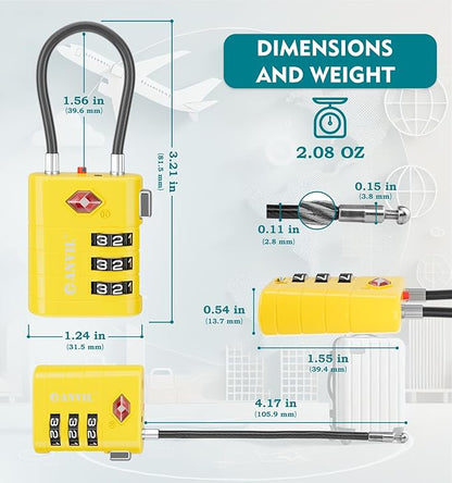ANVIL TSA Approved Luggage Locks – High Security TSA008 Combination Travel Locks with Inspection Indicator for Suitcases and Backpacks. (2, Yellow)