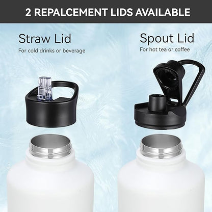 HASLE OUTFITTERS Half Gallon Insulated Water Bottles 64 oz, Stainless Steel Metal Water Jug with 2 Lids Keep Cold 48h/Hot 24h, Leak Proof & BPA-Free Water Flask Jug(White,1)