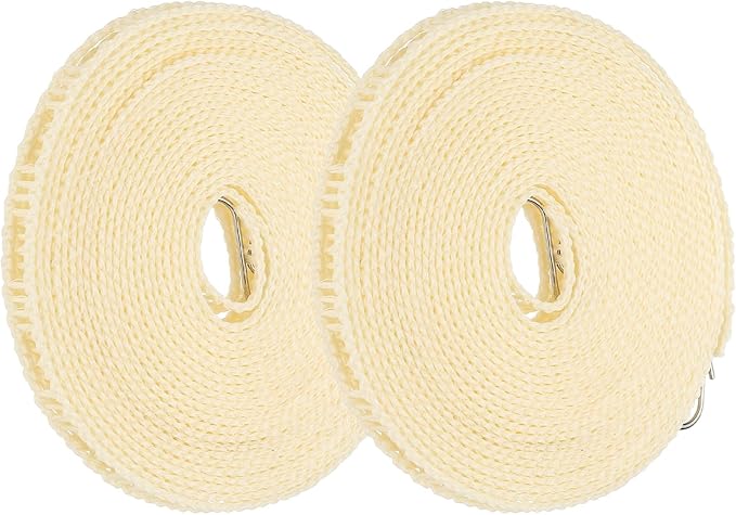 uxcell 2 Pcs Portable Travel Clothesline, 26.2ft Clothes Line Outdoors Travel Hanger Foldable Clothesline Rope with Hooks for Camping Hotel Backyard Home Cruise Ship, Beige