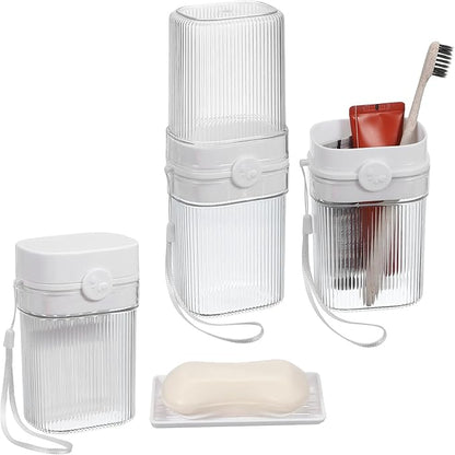 uxcell Travel Toothbrush Case Set, Leakproof Soap Holder with Lid and Portable Travel Toothbrush Holder for Bathroom, Gym, Business Trip, Camping (White)