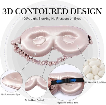 ZIMASILK Adjustable 22 Momme 100% Pure Mulberry Silk Sleep Mask, 3D Contoured Cup Eye Mask for Sleeping, Super Soft Breathable Blindfold, Perfect Blocks Light for Sleeping. (Pink)