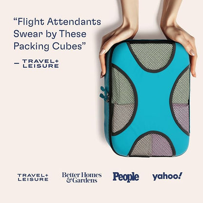 Shacke Premium 5 Packing Cubes Set - Lightweight Mesh Travel Luggage Organizers with Laundry Bag, 5-Piece Suitcase Storage System (Aqua Teal)