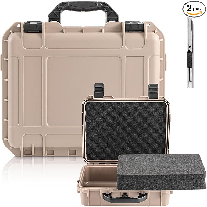 1 Pcs 22.4 x 16.1 x 10.2 Inch Waterproof Hard Case with DIY Customizable Foam Insert Portable Protective Case with Knife for Camera Drones Equipments Tools Test Instruments (Tan)