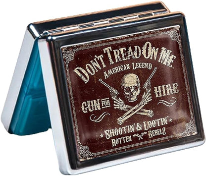 7 Days Chromed Shiny Silver Pill Organizer with Mirror Inside Has 8 Separate Compartments Rectangle Cute Travel Pill Organizer for Purse 7 Days (Red Skull)