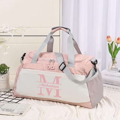 Personalized Travel Duffel Bag with Name - Custom Letter Oxford Cloth Gym Bag with Shoes & Wet Pockets Sport Bag Weekender Overnight Bag for Traveling for Women Men Gift for Christmas Groomsman Brides