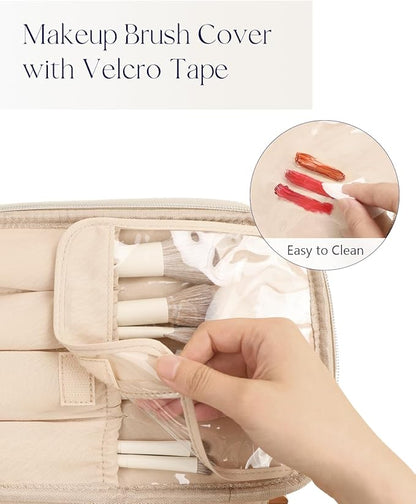 Prite Makeup Bag Portable Cosmetic Organizer with Brush Holder Waterproof Travel Toiletry Bag for Women with Handle and Divider (Black Rhombus)