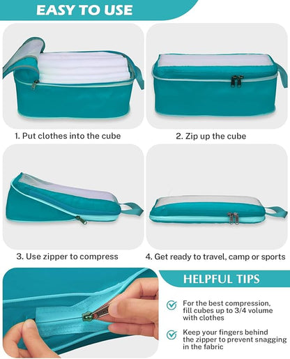 Gonex 8 Set Compression Packing Cubes, Expandable Mesh Organizer for Travel Accessories, Essentials With Toiletry, Laundry, Shoe, Cable Bags for Suitcases, Blue