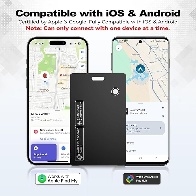 [2025 New] Dual Platform(Both iOS&Android) Rechargeable Air Tags Wallet Tracker Card, Smart Wallet Finder, Compatible with Apple Find My & Google's Find Hub, Item Locator, Wireless Charging,Key Finder