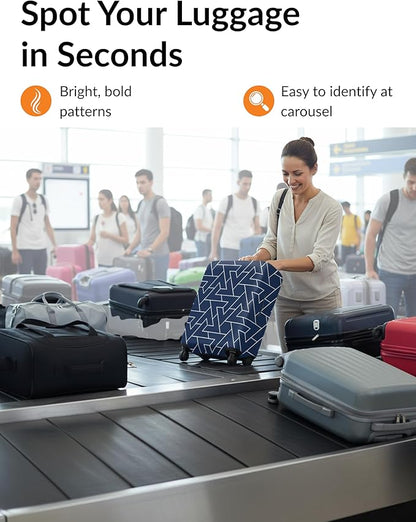 Luggage Cover – Navy Blue Stretchable Suitcase Protector – Washable, Scratch-Resistant & Dustproof Elastic Cover for Medium Travel Bags