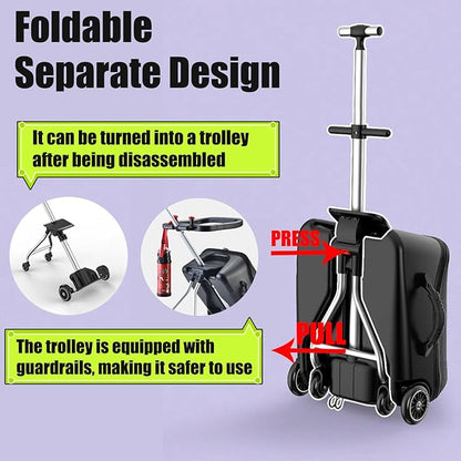 Children's Ride-On Suitcase,Kids Ride-On luggage, Kids Luggage Set, Travel Student Trolley Boarding Toy Box, 2-in-1 Case & Baby Stroller,Black