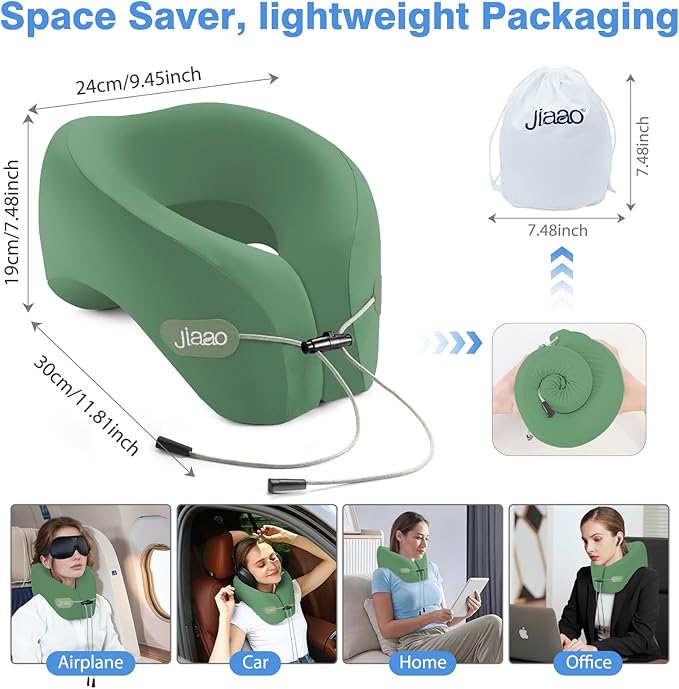 jiaao Travel Neck Pillow, Memory Foam Travel Pillow, Includes 3D Eye Masks, Earplugs, and Storage Bag, U-Shaped Napping Pillow for Airplanes, Cars, Trains, Home