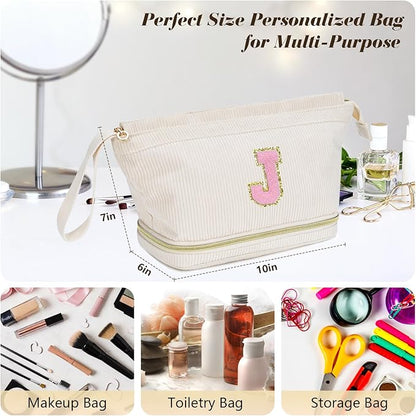 Makeup Bag for Girls Gift, Personalized Graduation Gifts Initial Women Makeup Bag for Travel, Teacher Appreciation Gifts Preppy Make up Bag Cosmetic Bag 18th Birthday Gifts for Teen Girl Trendy - R