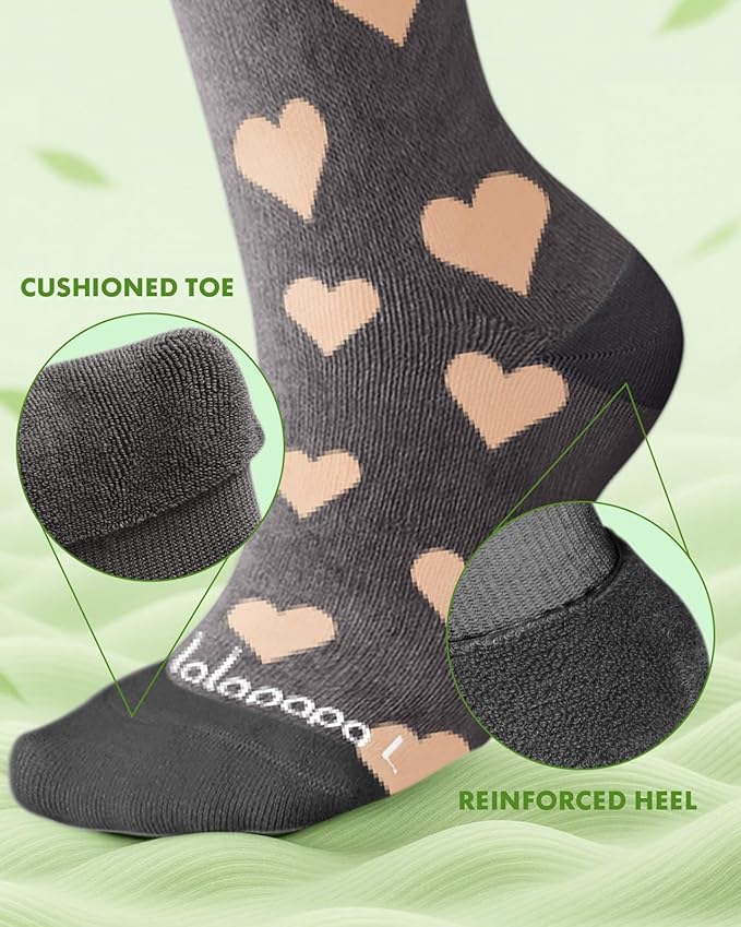 Bamboo Viscose Compression Socks for Women Men 2 Pairs 15-20mmHg Knee High Compression Socks Travel Nurse