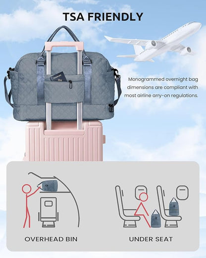 Personalized Gifts-Initial Overnight Bag with Shoe Compartment, Personalized Weekender Bag, Monogram Overnight Bag, Letter Travel Bag with Makeup Bag，Birthday Gift For Women Girl (Letter Q)