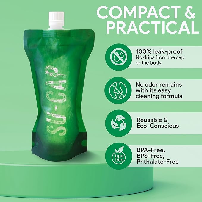 Collapsible Water Bottle – BPA Free, Foldable Sports Bottle for Hiking, Travel, Gym, Leakproof Lightweight Reusable Bottle with Carabiner – Eco-Friendly (15oz- 450 ml) (green)