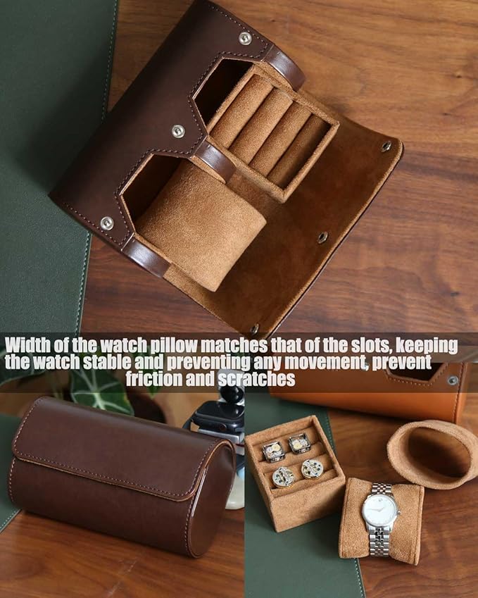 PU Leather Watch and Cufflink Combo, Small Travel Case, Organizer and Storage Box for Men's Gifts